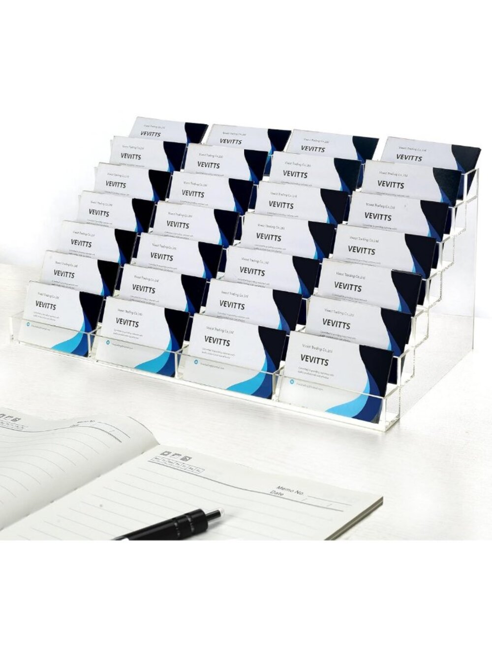 Clear Acrylic Business Card Holder - 28 Slot Organizer for Home Office & Desk